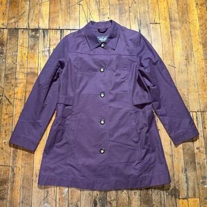 Eddie Bauer Trench Coat Womens Large Purple Long Sleeve Collared Button Front